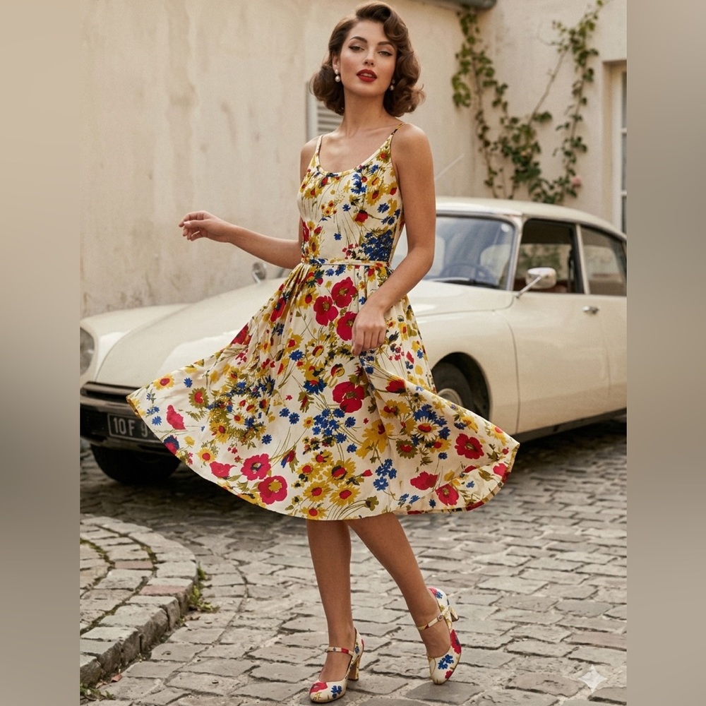 Vintage 1960s Saks Fifth Avenue Silk Floral Dress Fit & Flare Poppy Print Sz XS - Picture 5 of 16